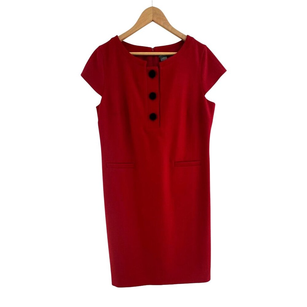 Ann Taylor‎ Red Virgin Wool Knit Sheath Dress w/Pockets Size 12 Lined Classic